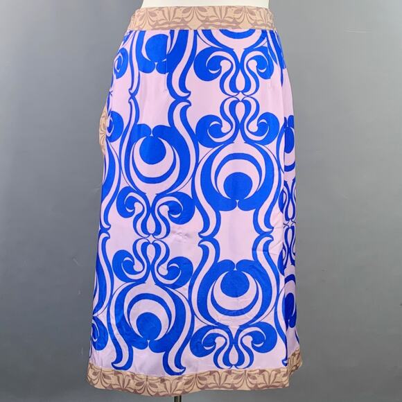 DRIES VAN NOTEN Size 10 Blue Mauve Silk Swirl Asymmetrical Midi Scarf Skirt - Picture 3 of 6